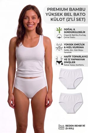 2'li Paket Bambu Bato Külot Seti - Nefes Alan Yumuşak Dokulu Yüksek Bel Çamaşır