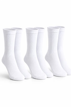 Beyaz Spor Çorabı 3 Çift %80 Pamuk Uzun Konç Halı Saha Futbol Antrenman Kadın Erkek Unisex 40-44