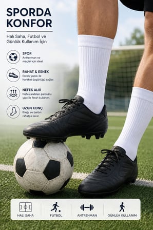 Beyaz Spor Çorabı 3 Çift %80 Pamuk Uzun Konç Halı Saha Futbol Antrenman Kadın Erkek Unisex 40-44
