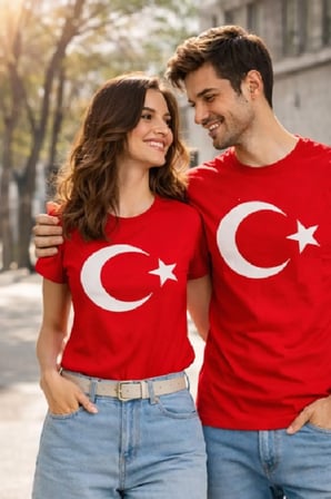 Unisex Kırmızı Ay Yıldız Türk Bayraklı Tişört T-Shirt