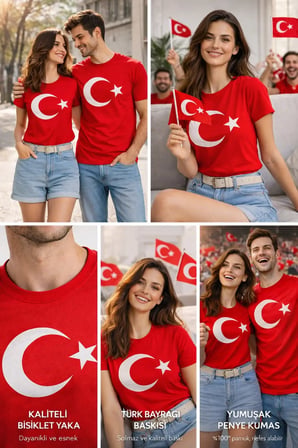 Unisex Kırmızı Ay Yıldız Türk Bayraklı Tişört T-Shirt