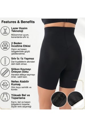 2 Beden Küçülten Kadın Yüksek Bel Paçalı Korse – Toparlayıcı Seamless Lazer Kesim Şort Korse