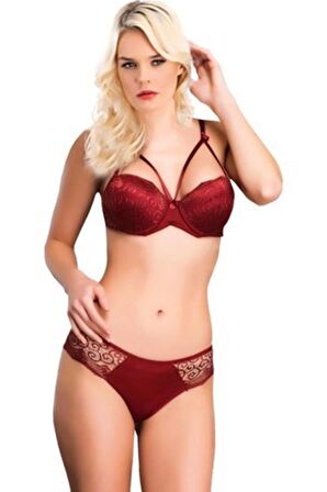 Le Jardin Bordo Renk Destekli Sütyen Takım