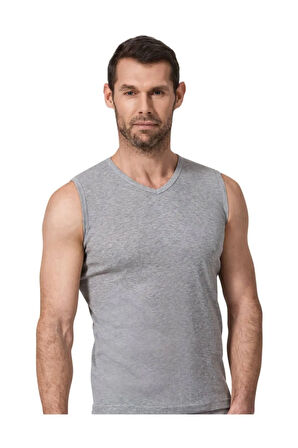 10 Adet Gri Renk Kolsuz V Yaka Ribana Atlet