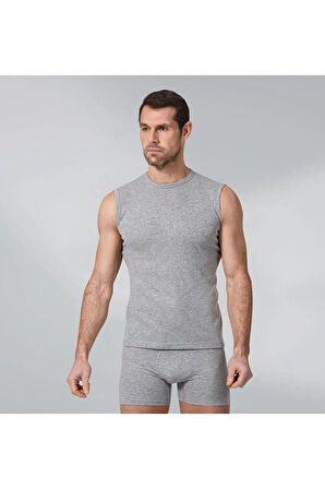 2 Adet Gri Renk Kolsuz Bisiklet Yaka Ribana Atlet