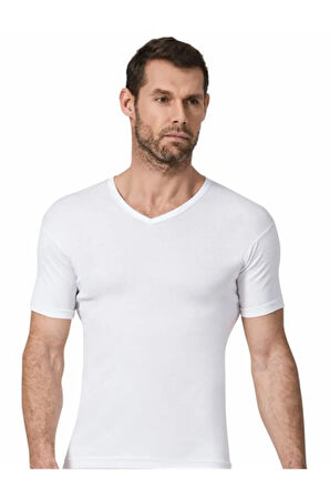 2 Adet Beyaz Renk V Yaka Kısa Kollu Atlet Fanila