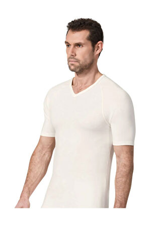 2 Adet Ekru Renk Termal V Yaka Kısa Kol Içlik