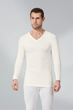 1 Adet Ekru Renk Termal V Yaka Uzun Kol Içlik