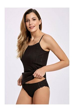 Tutku 12 Adet Siyah Renk Jakarlı İp Askılı Atlet