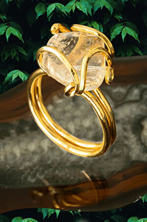 Sertifikalı Rokoko Model Altın Kaplama Sitrin Taşı Yüzük - Ayarlamalı