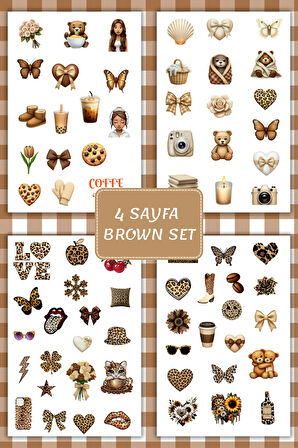 4 Sayfa Kahverengi-Brown-Leopar Sticker Set Planner Ajanda Bullet Journal Için Uygun Set