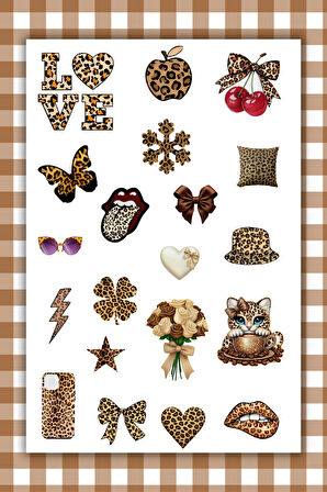 4 Sayfa Kahverengi-Brown-Leopar Sticker Set Planner Ajanda Bullet Journal Için Uygun Set