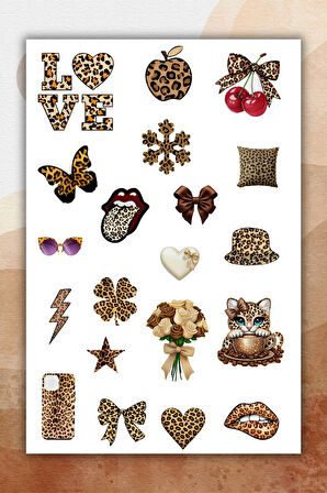 2 Sayfa Kahverengi-Leopar Sticker Set Planner Ajanda Bullet Journal için Uygun Set