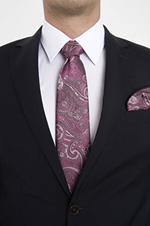 Brianze Pembe Şal Motif Desen Kravat Mendil Set