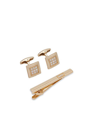 Brianze Premium Kutulu Gold Özel Tasarım Kol Düğmesi ve Kravat İğnesi Set