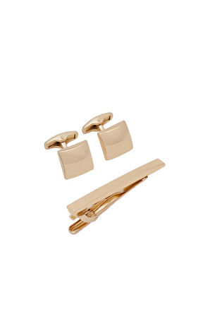 Brianze Premium Kutulu Gold Kol Düğmesi ve Kravat İğnesi Set