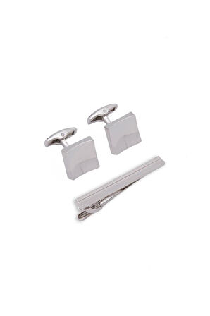Brianze Premium Kutulu Gümüş Kol Düğmesi ve Kravat İğnesi Set