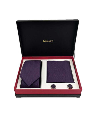 Brianze Mürdüm Kravat Mendil Ve Kol Düğmesi Kutulu Set
