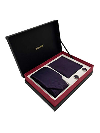 Brianze Mürdüm Kravat Mendil Ve Kol Düğmesi Kutulu Set