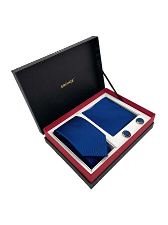 Brianze Gece Mavisi Kravat Mendil Ve Kol Düğmesi Kutulu Set