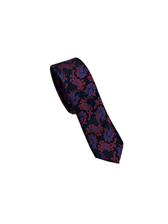 Brianze Siyah Mavi Kırmızı Şal Desen Slim Kravat