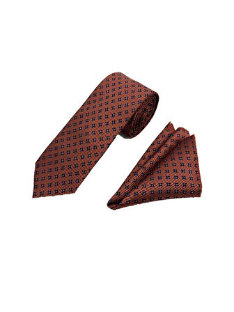 Brianze Taba Lacivert Desenli Kravat Ve Mendil Set