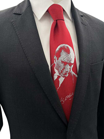 Brianze Kırmızı M.Kemal Atatürk Dokuma Kravat