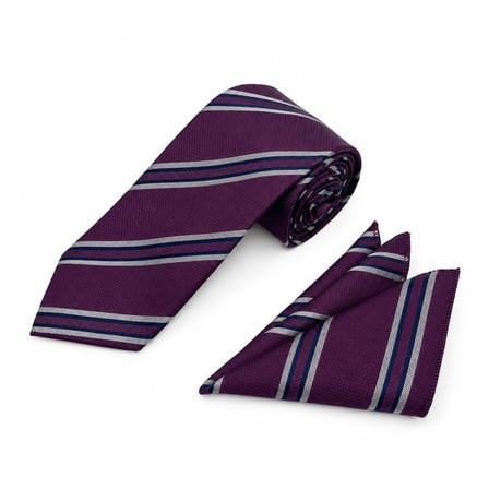 Brianze 8 Cm Bordo Lacivert Çizgili Kravat Mendil Set