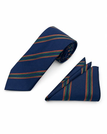 Brianze 8 Cm Lacivert Taba Yeşil Çizgili Kravat Mendil Set