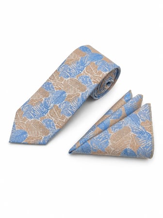 Brianze 8 Cm Mavi Bej Motif Desen Kravat Mendil Set
