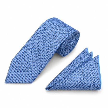 Brianze 8 Cm Mavi Gri Desenli Kravat Mendil Set