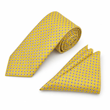 Brianze 8 Cm Sarı Desenli Kravat Mendil Set