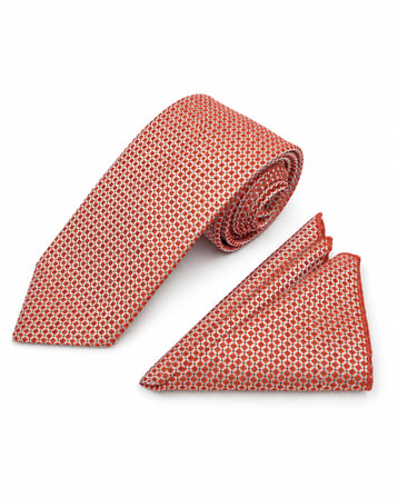 Brianze 8 Cm Kiremit Kırmızısı Desenli Kravat Mendil Set