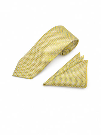 Brianze 8 Cm Limon Sarısı Desenli Kravat Mendil Set