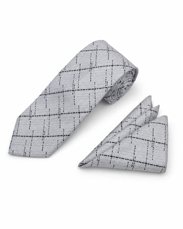 Brianze 8 Cm Gri Siyah Desenli Kravat Mendil Set