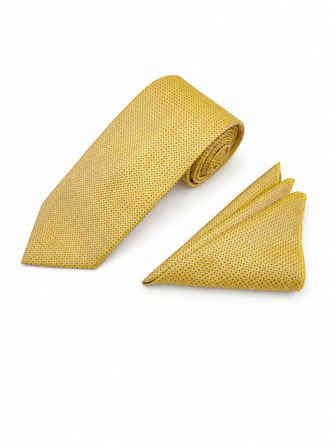 Brianze 8 Cm Sarı Lacivert Nokta Desen Kravat Mendil Set