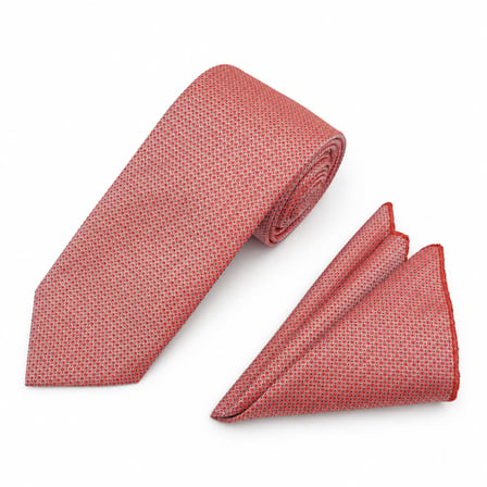 Brianze 8 Cm Kiremit Kırmızısı Nokta Desen Kravat Mendil Set
