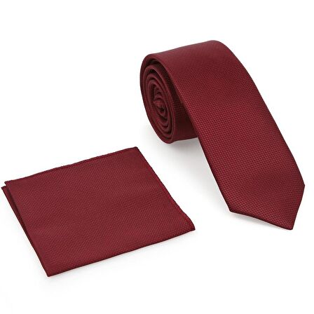 Bordo Oxford Model Mendilli Slim Kravat-Brianze MKAS-6