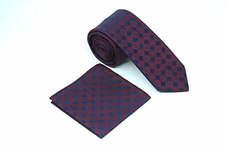 Brianze Bordo Lacivert Motif Desen Kravat Mendil Set 