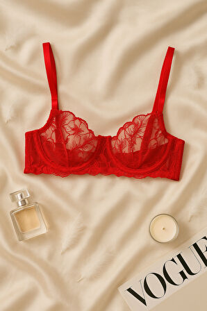 Kırmızı Dantelli Şeffaf Sütyen Külot Takımı