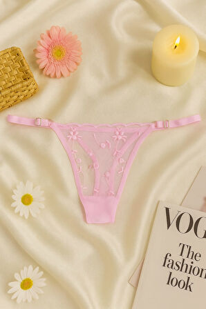 Pembe Çiçek Desenli Dantel Bralet & Külot İç Giyim Takımı