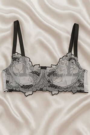 Siyah Çiçek Desenli Dantel Bralet & Külot İç Giyim Takımı