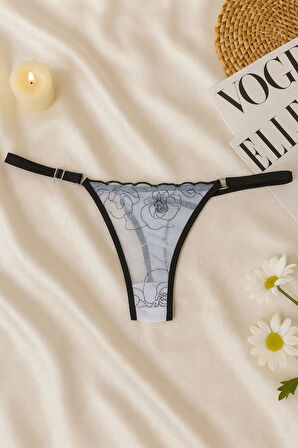 Siyah Çiçek Desenli Dantel Bralet & Külot İç Giyim Takımı