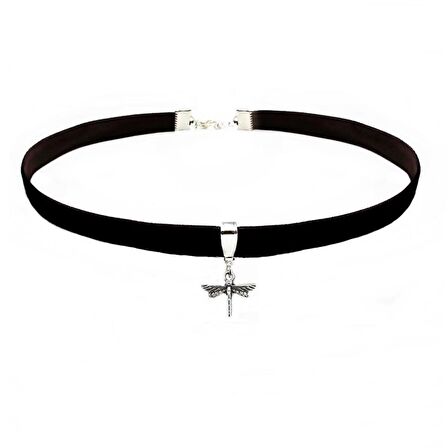 Siyah Renk Kadife Kadın Yusufcuk Choker Kolye