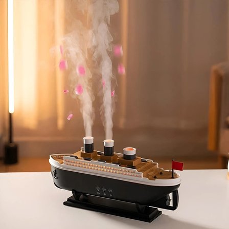 BS-H4 Nostaljik Gemi Tasarımlı Işıklı Buharlı Ultrasonik Hava Nemlendirici Aroma Difüzörü Koku