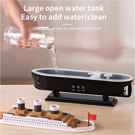 BS-H4 Nostaljik Gemi Tasarımlı Işıklı Buharlı Ultrasonik Hava Nemlendirici Aroma Difüzörü Koku