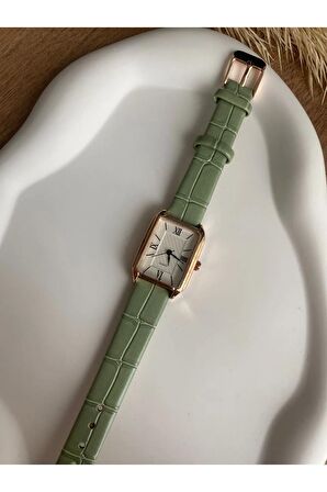Bs Stıll Minimal Vintage Kadın Kol Saati Retro Yeşil Kordon 1 Adet