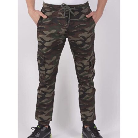 BLACK STEEL SLİM FİT,BEL VE PAÇA LASTİKLİ,KARGO CEPLİ KAMUFLAJ DESEN PANTOLON-91000