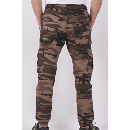 BLACK STEEL SLİM FİT,BEL VE PAÇA LASTİKLİ,KARGO CEPLİ KAMUFLAJ DESEN PANTOLON-91000