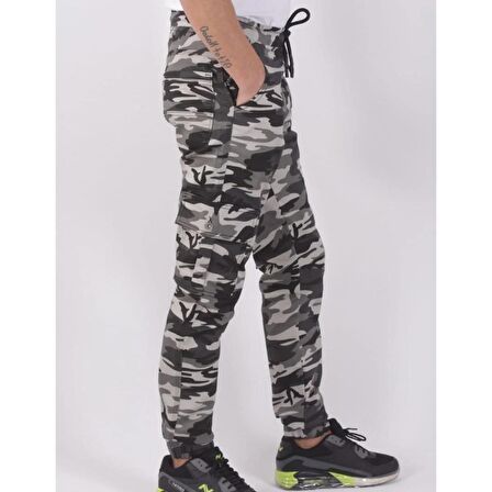 BLACK STEEL SLİM FİT,BEL VE PAÇA LASTİKLİ,KARGO CEPLİ KAMUFLAJ DESEN PANTOLON-91000